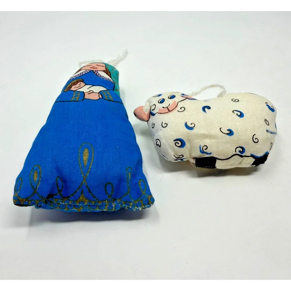 Handmade Fabric Nativity Ornaments Mary Baby Jesus Sheep Lot of 2